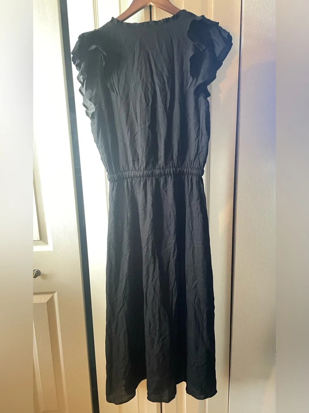Elan Black Maxi Dress with Ruffle Sleeves